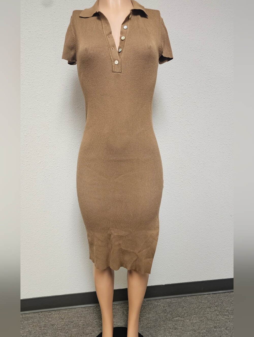 House of Harlow 1960 Ribbed Polo Midi Dress in Brown